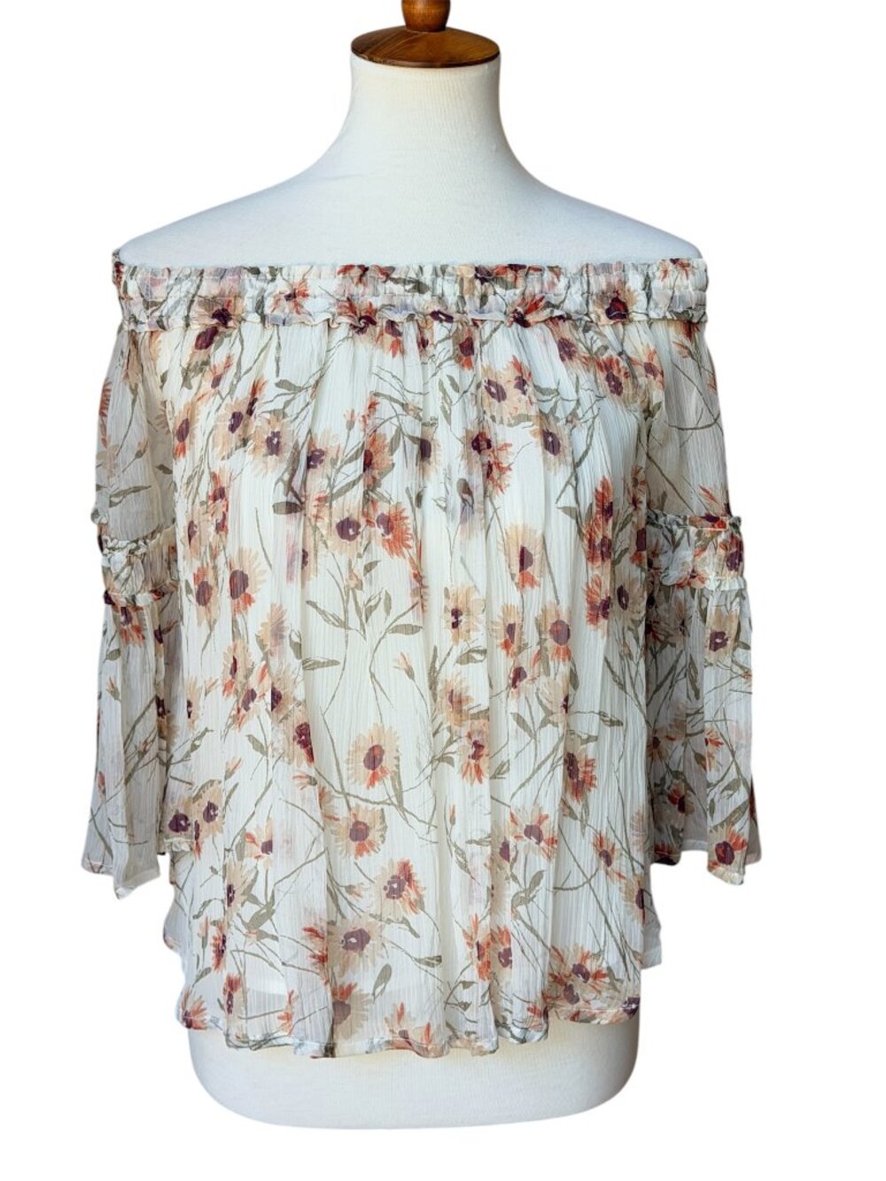 Lucky Brand Off Shoulder Bell Sleeve Floral Blouse